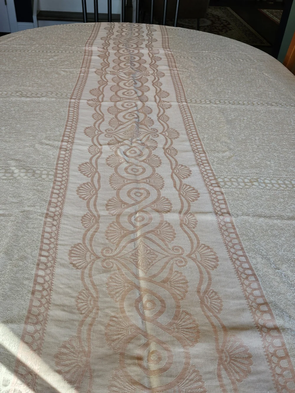 Vintage White And Pink Tablecloth